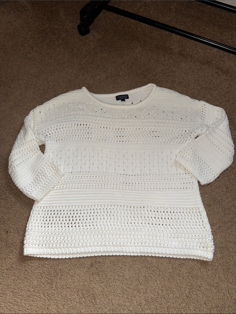 Topshop Cream Open-Knit Crewneck Sweater